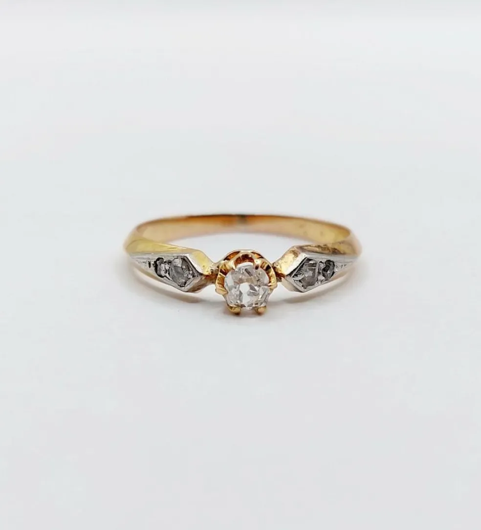 Bague antique or rose diamant taille ancienne (circa 1900)