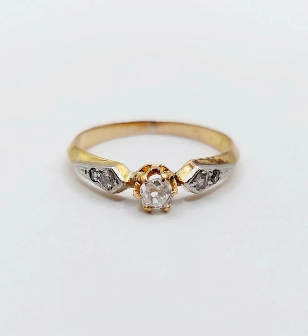 Bague antique or rose diamant taille ancienne (circa 1900)