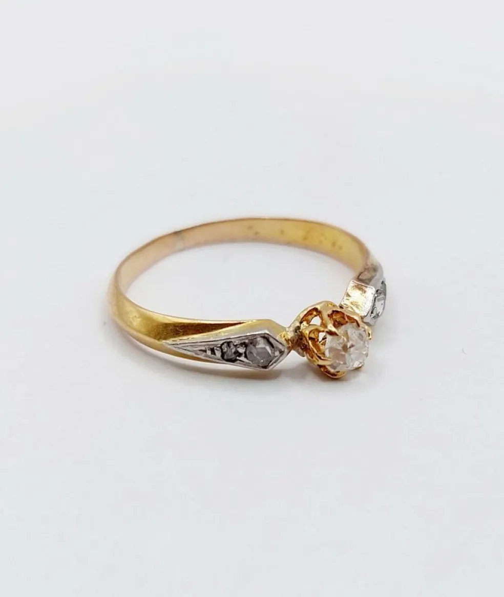 Bague antique or rose diamant taille ancienne (circa 1900)