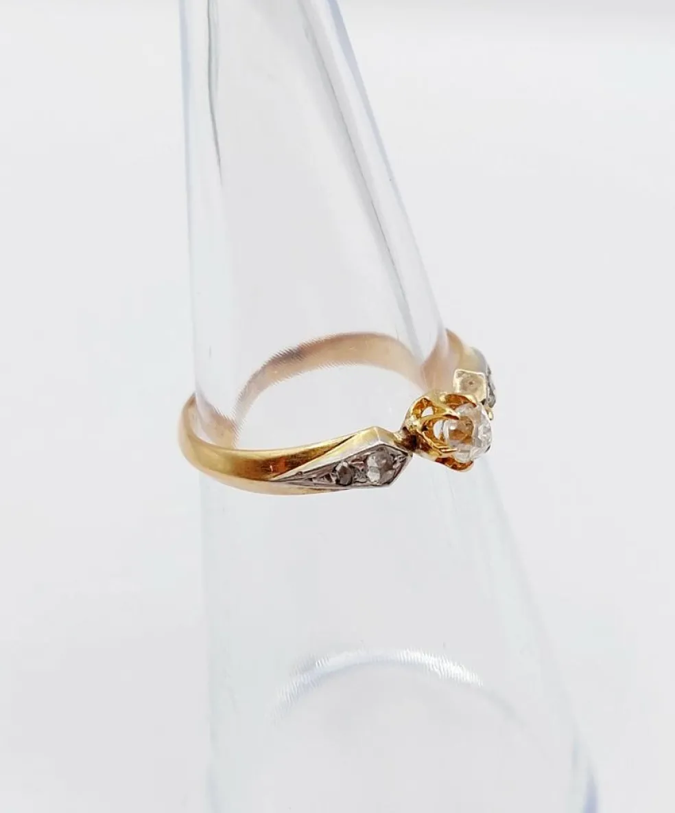 Bague antique or rose diamant taille ancienne (circa 1900)