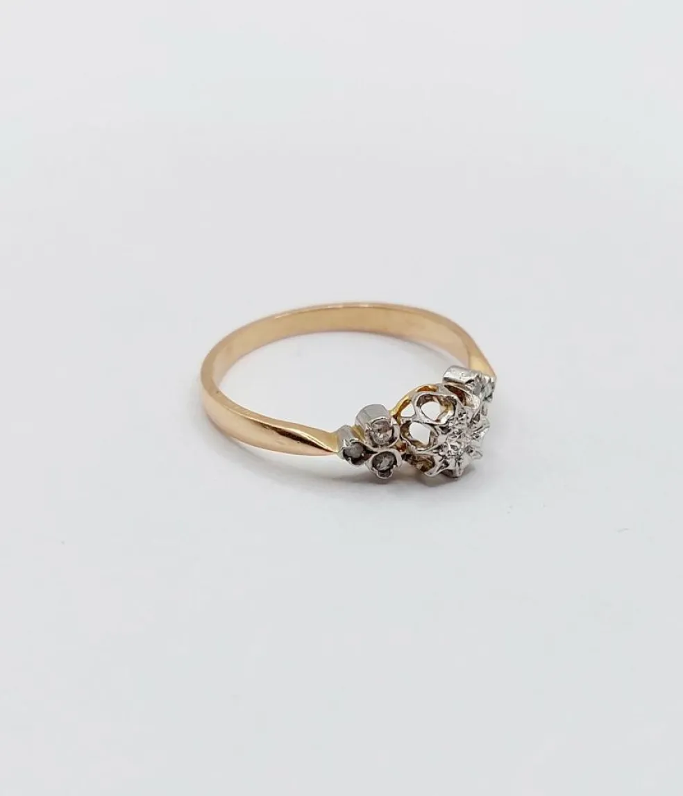 Bague antique or rose 18k diamant taille ancienne en serti étoilé (circa 1900)