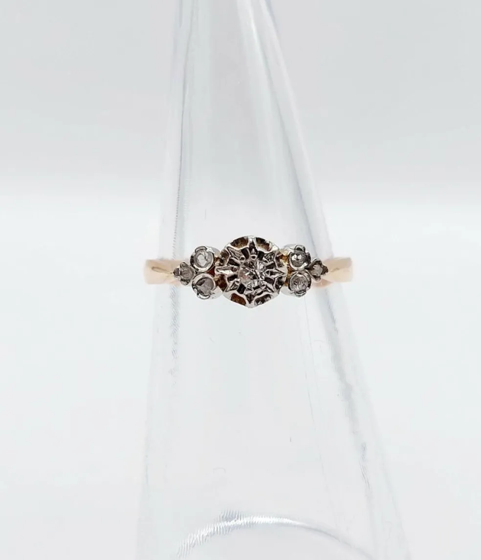 Bague antique or rose 18k diamant taille ancienne en serti étoilé (circa 1900)
