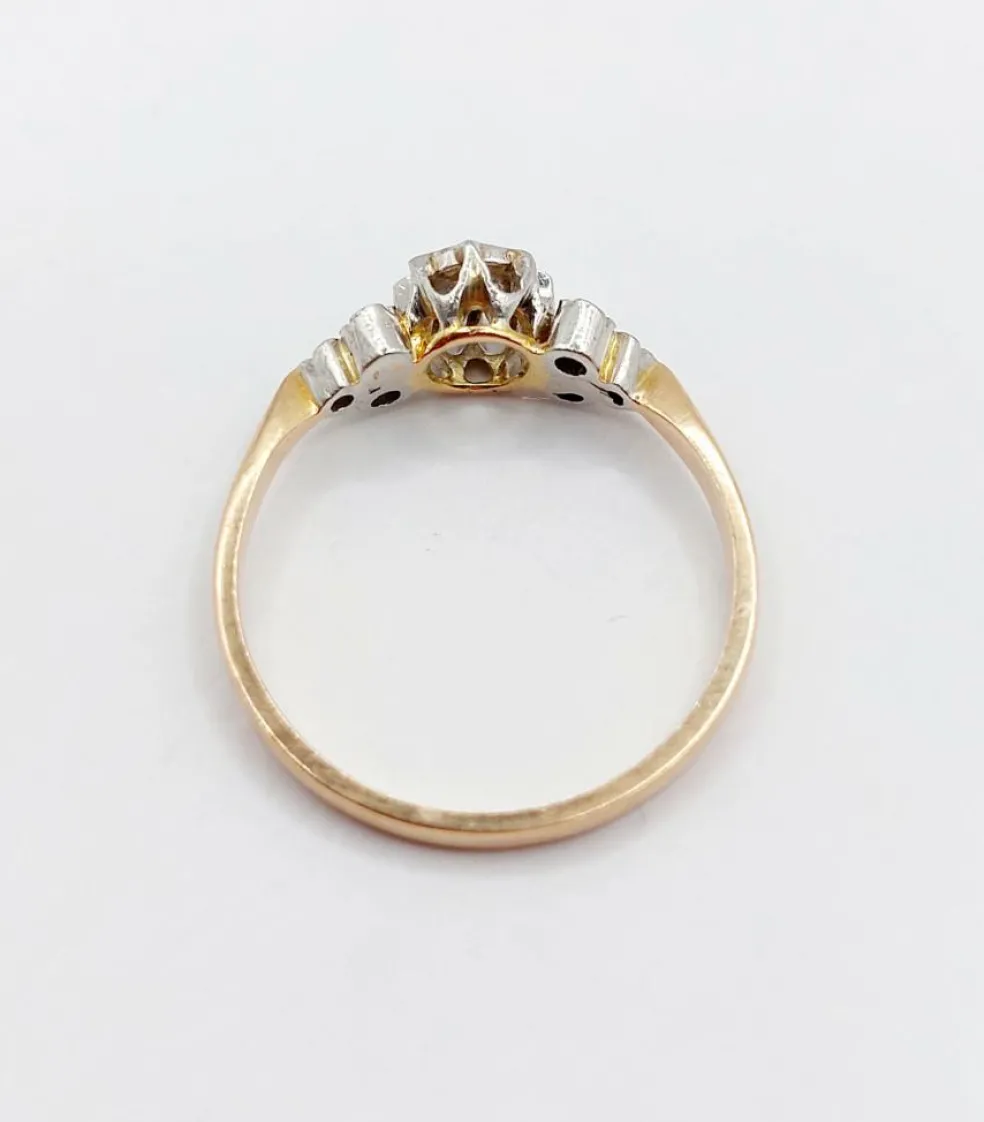 Bague antique or rose 18k diamant taille ancienne en serti étoilé (circa 1900)