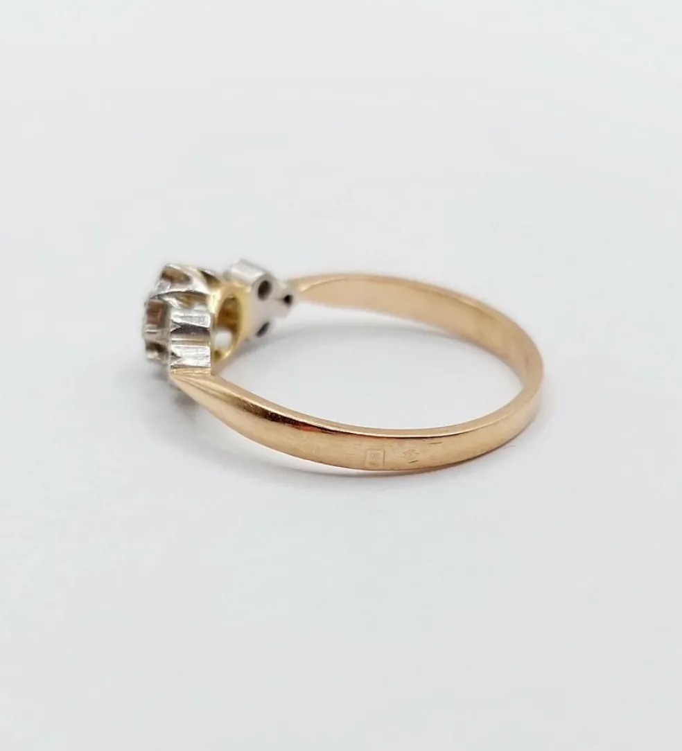 Bague antique or rose 18k diamant taille ancienne en serti étoilé (circa 1900)