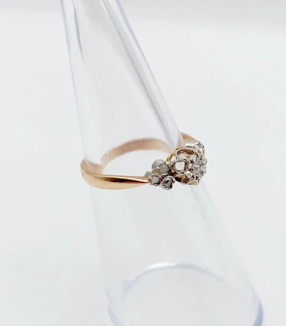 Bague antique or rose 18k diamant taille ancienne en serti étoilé (circa 1900)