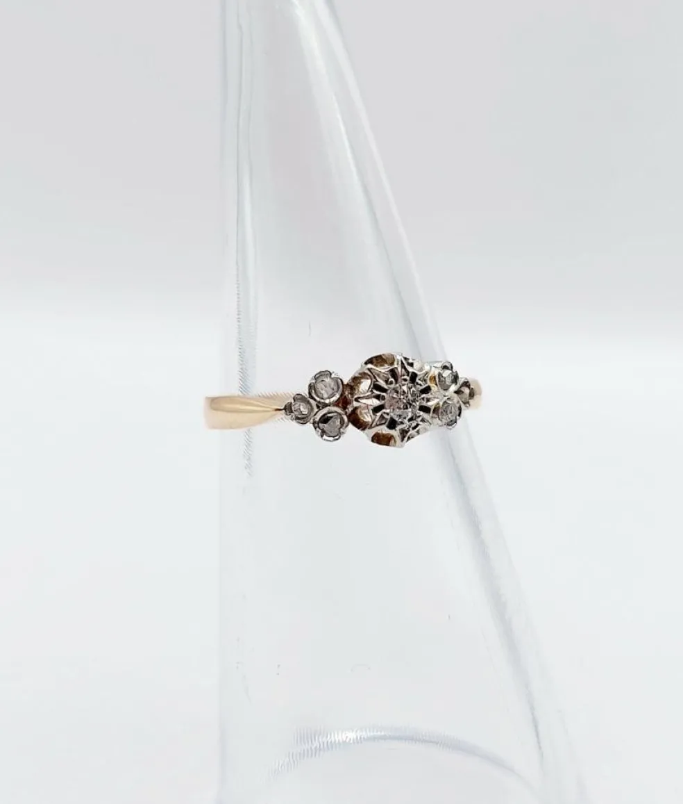 Bague antique or rose 18k diamant taille ancienne en serti étoilé (circa 1900)