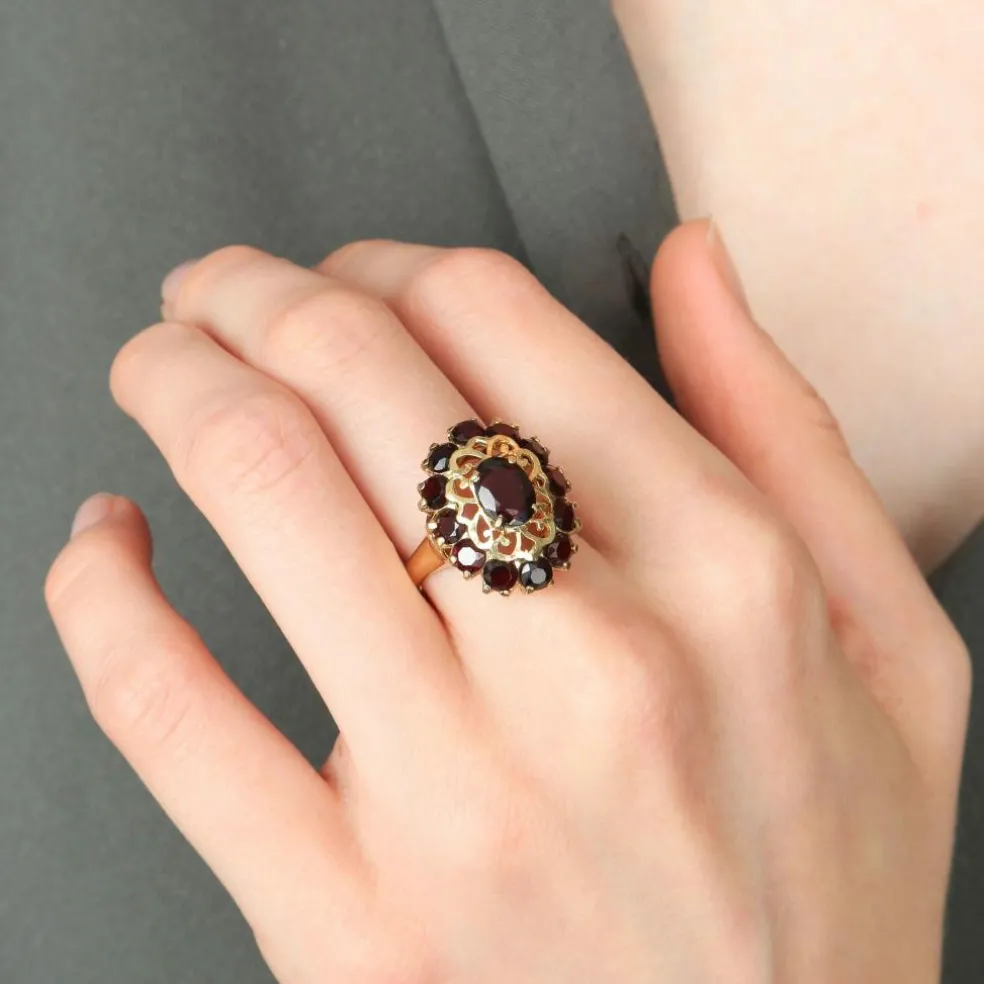 BAGUE « ARABESQUE » OR & GRENAT
