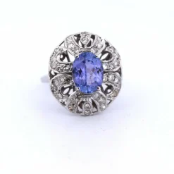 BAGUE ART DÉCO - OR 18 KT - TANZANITE ET DIAMANTS