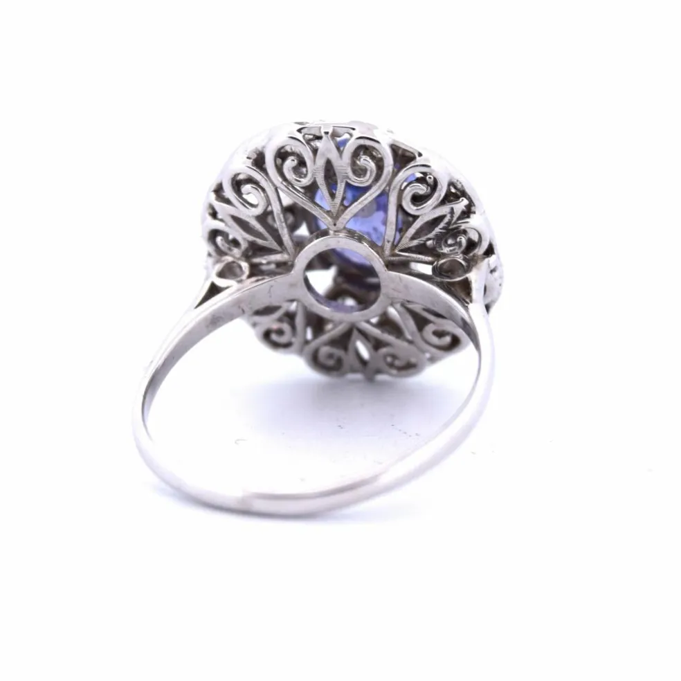 BAGUE ART DÉCO - OR 18 KT - TANZANITE ET DIAMANTS