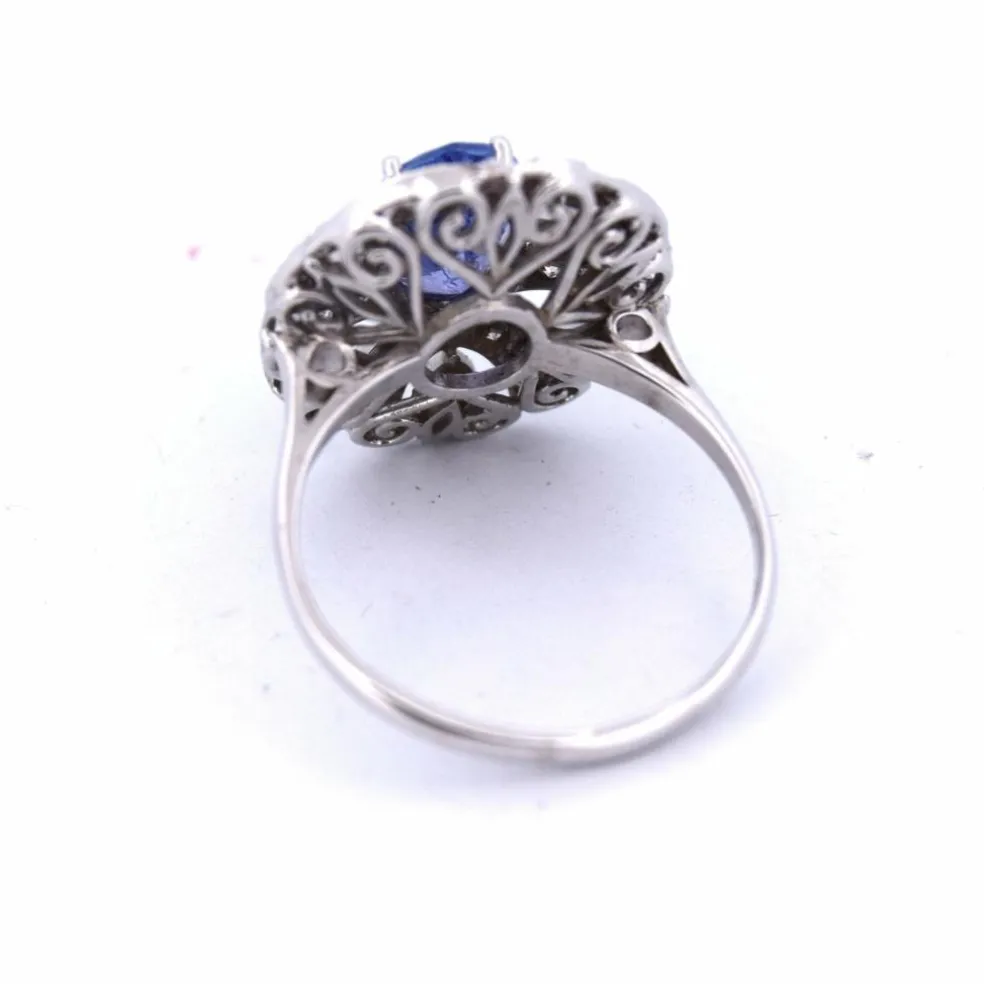 BAGUE ART DÉCO - OR 18 KT - TANZANITE ET DIAMANTS