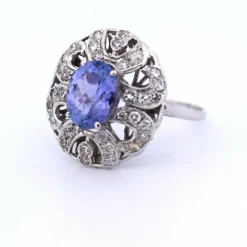 BAGUE ART DÉCO - OR 18 KT - TANZANITE ET DIAMANTS