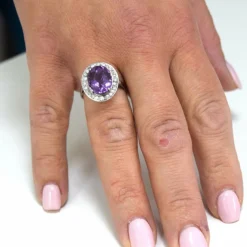 Bague Art Déco - Or blanc et améthyste naturelle