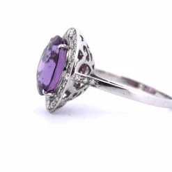 Bague Art Déco - Or blanc et améthyste naturelle
