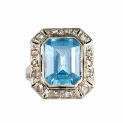 Bague Art Déco Aigue-marine Diamants