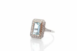 Bague art déco aigue-marine et diamants