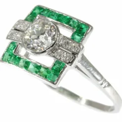 Bague Art Déco avec diamants et émeraudes