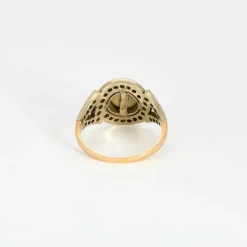 Bague Art déco, deux ors, perle bouton et diamants