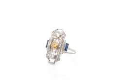 Bague art déco diamants et saphir en or 18k