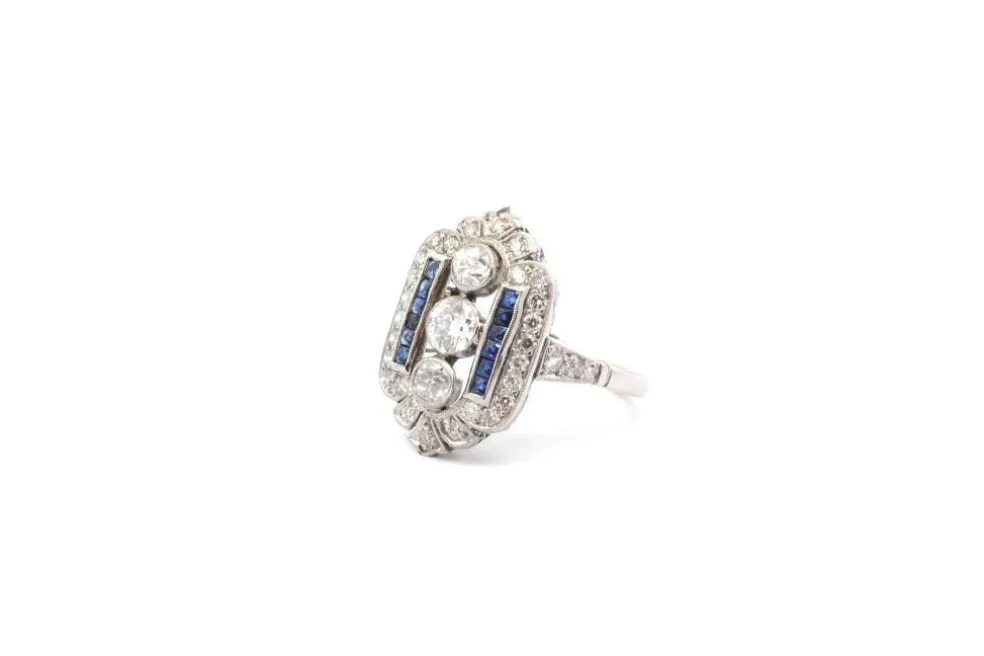 Bague art déco diamants et saphirs