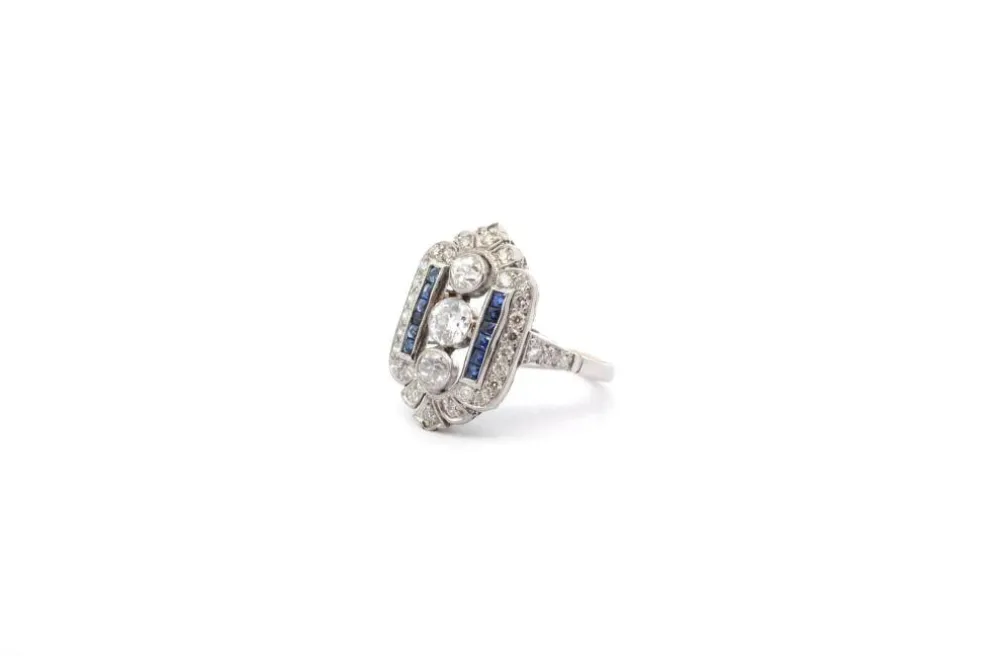 Bague art déco diamants et saphirs