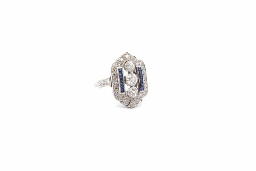Bague art déco diamants et saphirs