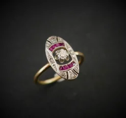 Bague Art Déco Diamants Et Rubis Calibrés