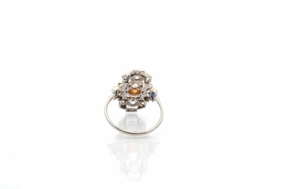 Bague art déco diamants et saphir en or 18k