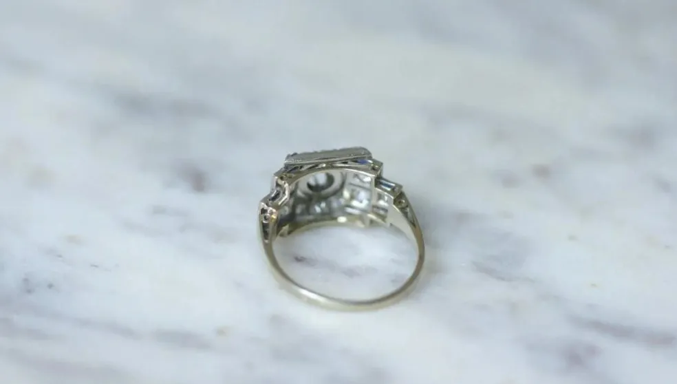 Bague Art Déco diamants et saphirs synthétiques