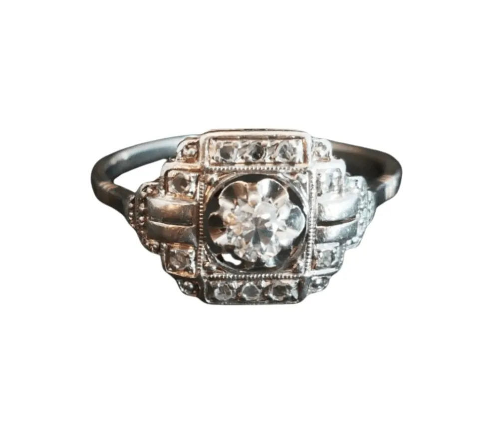 Bague Art Déco Diamants, Monture Or Et Platine