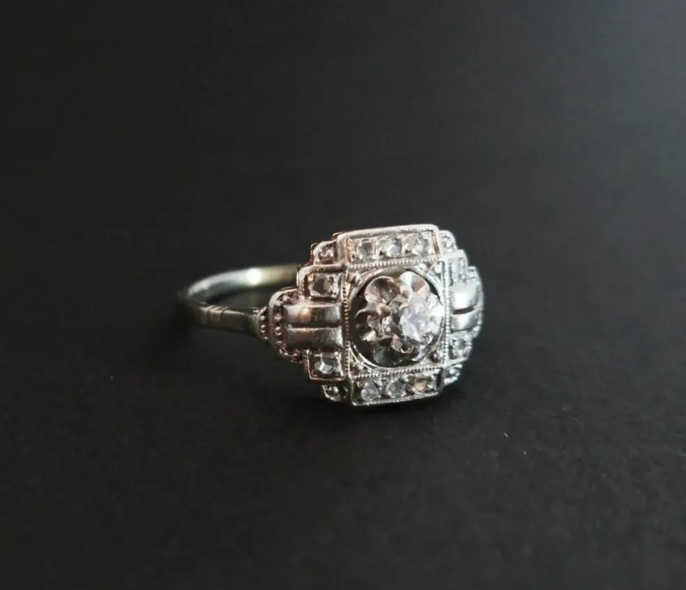 Bague Art Déco Diamants, Monture Or Et Platine