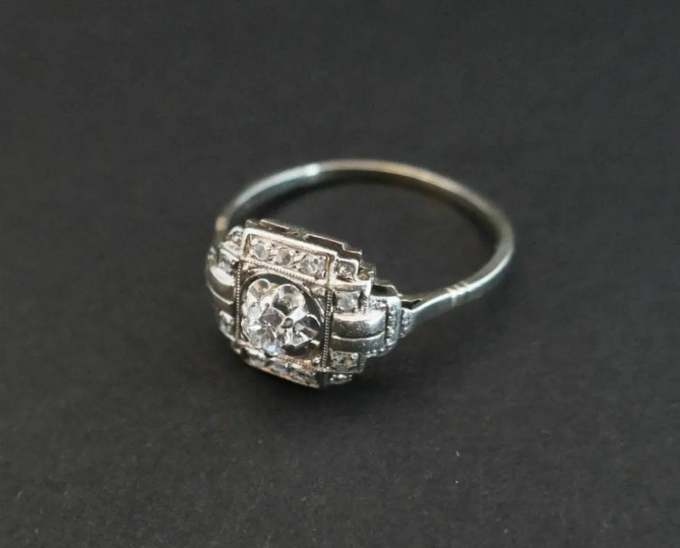Bague Art Déco Diamants, Monture Or Et Platine