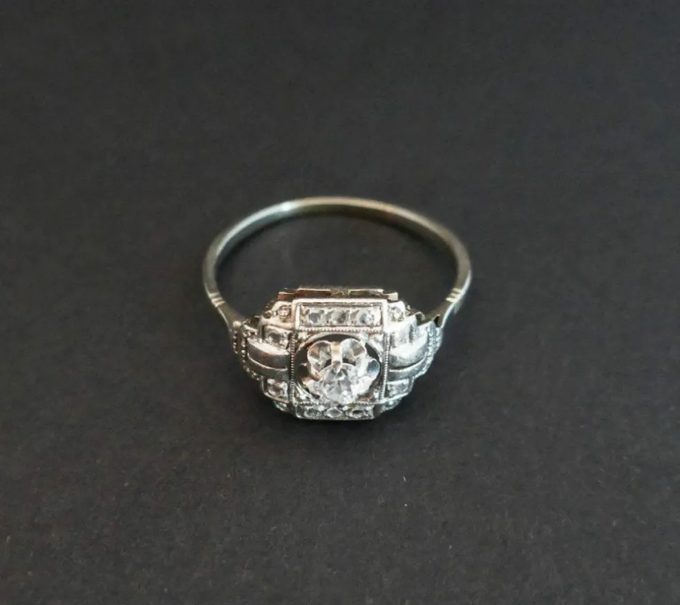 Bague Art Déco Diamants, Monture Or Et Platine