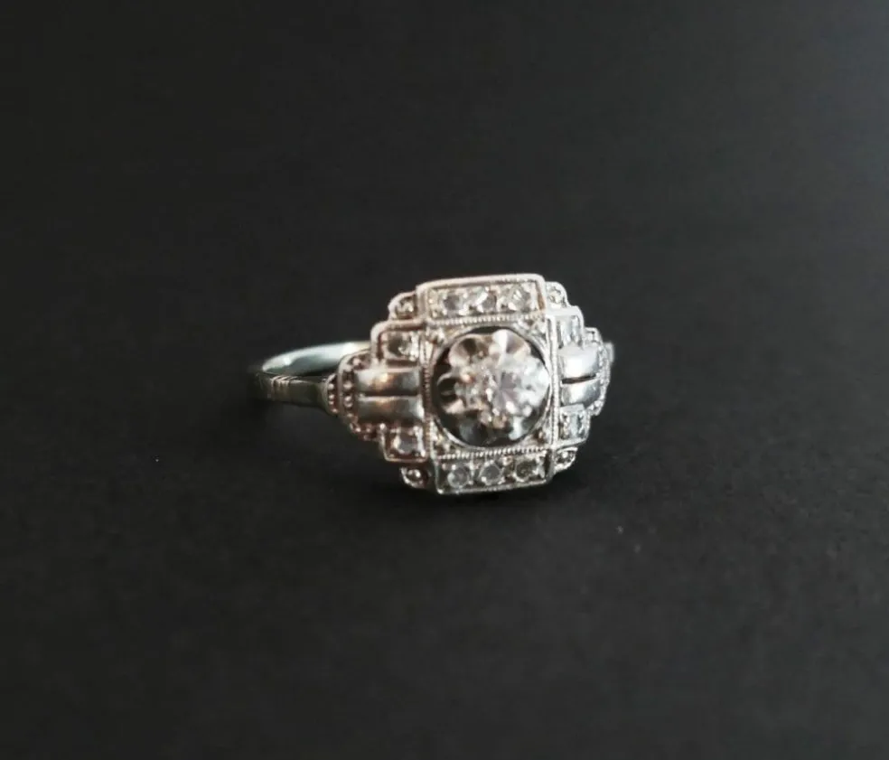 Bague Art Déco Diamants, Monture Or Et Platine