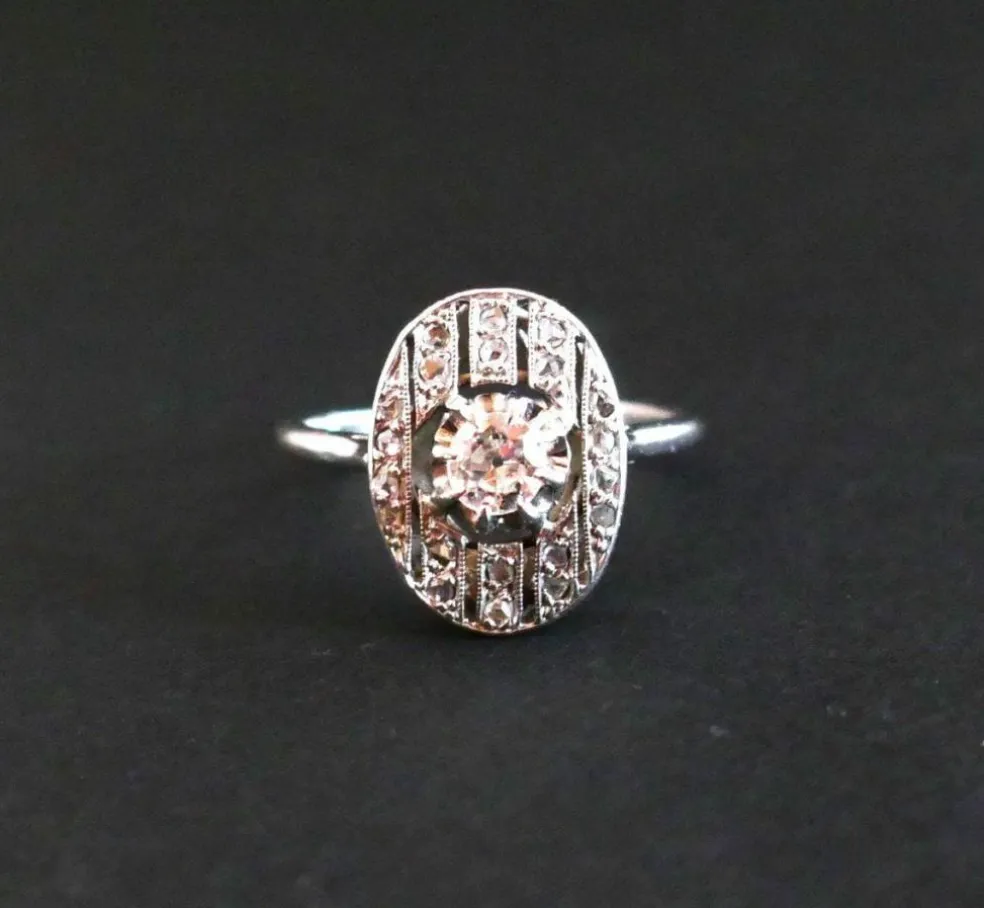Bague Art Déco Diamants, Or Blanc