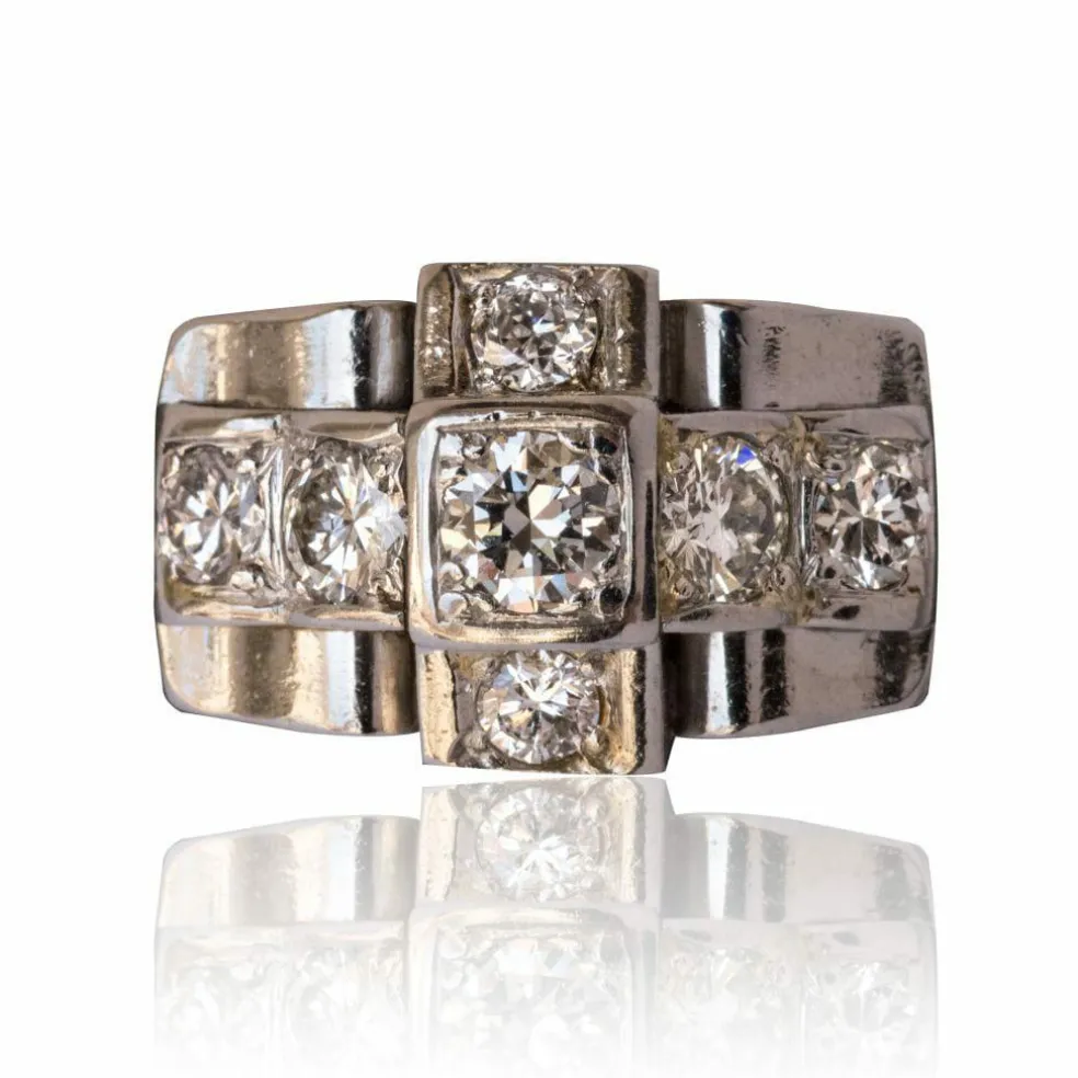 Bague art déco diamants platine