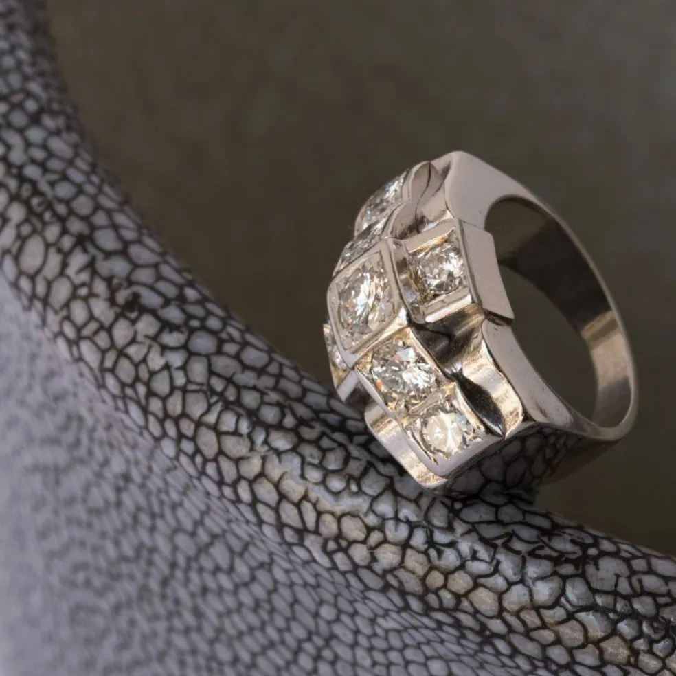 Bague art déco diamants platine