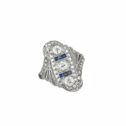 Bague Art Déco Diamants Saphirs Calibrés