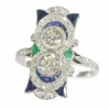 Bague Art Déco, diamants, saphirs et émeraudes