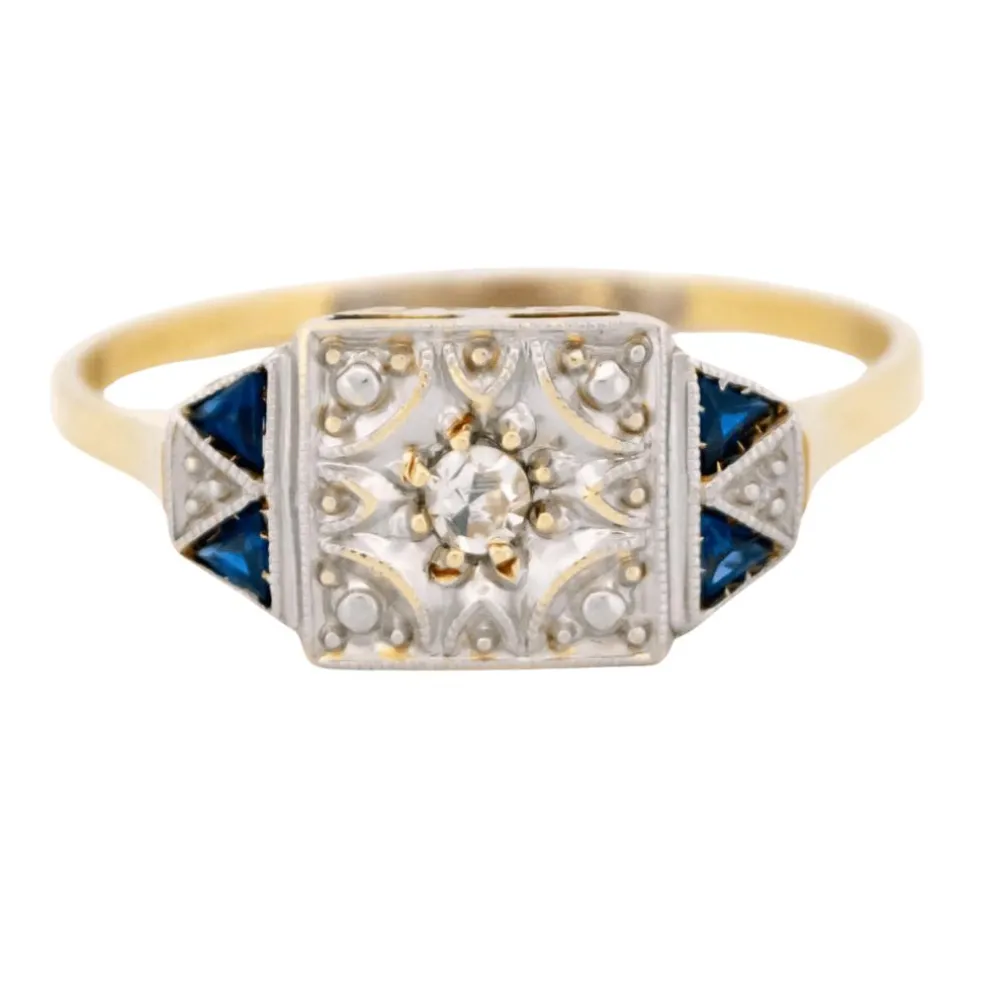 Bague Art Déco Diamants Saphirs