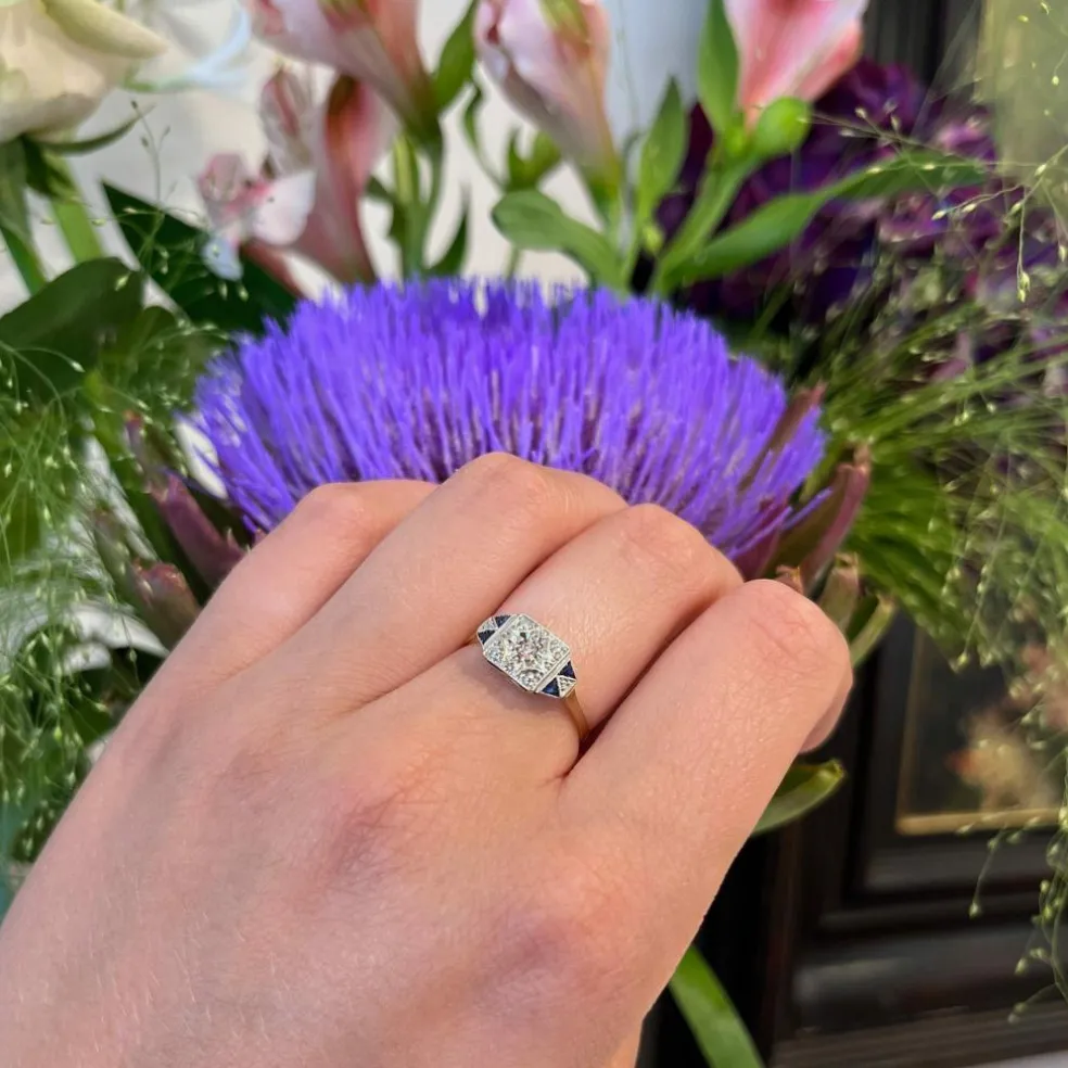 Bague Art Déco Diamants Saphirs
