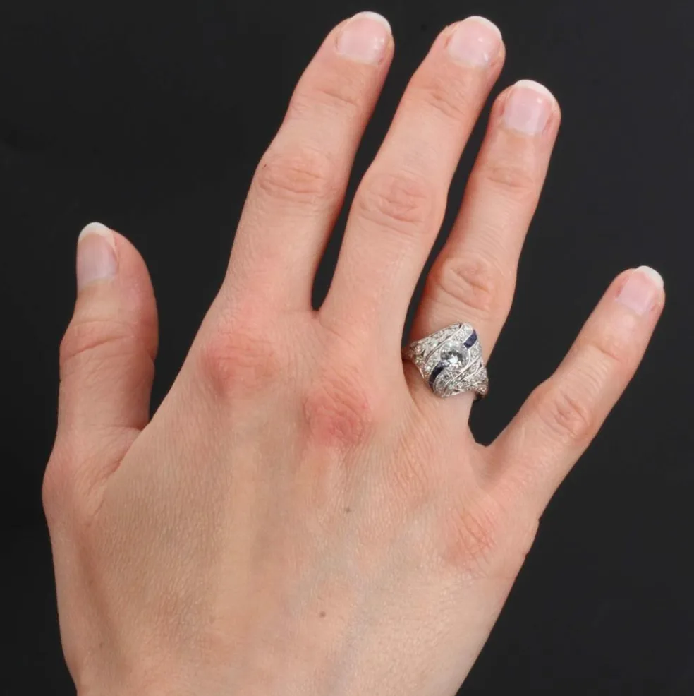Bague art déco diamants saphirs calibrés