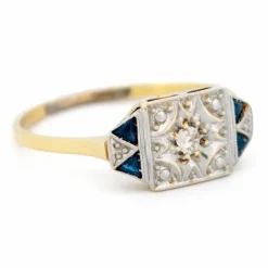 Bague Art Déco Diamants Saphirs