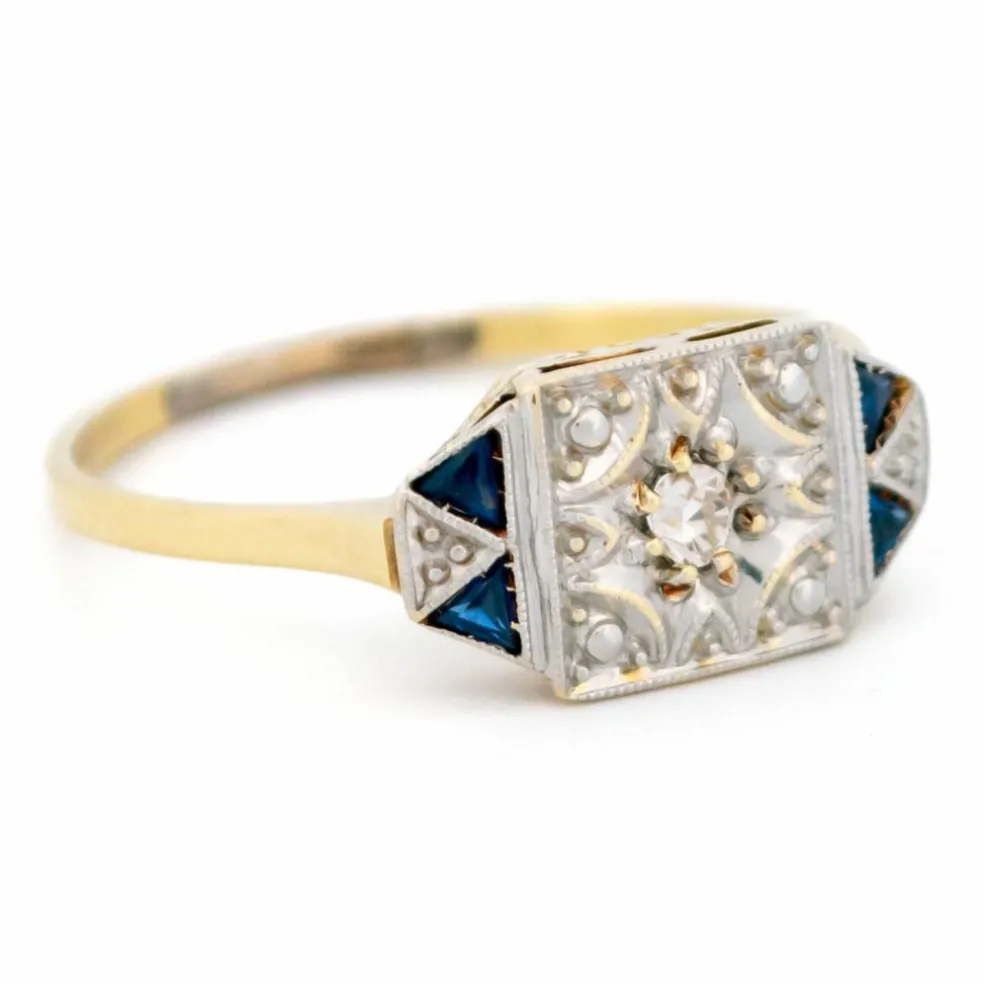 Bague Art Déco Diamants Saphirs