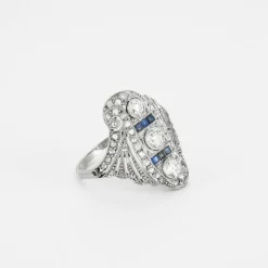 Bague Art Déco Diamants Saphirs Calibrés