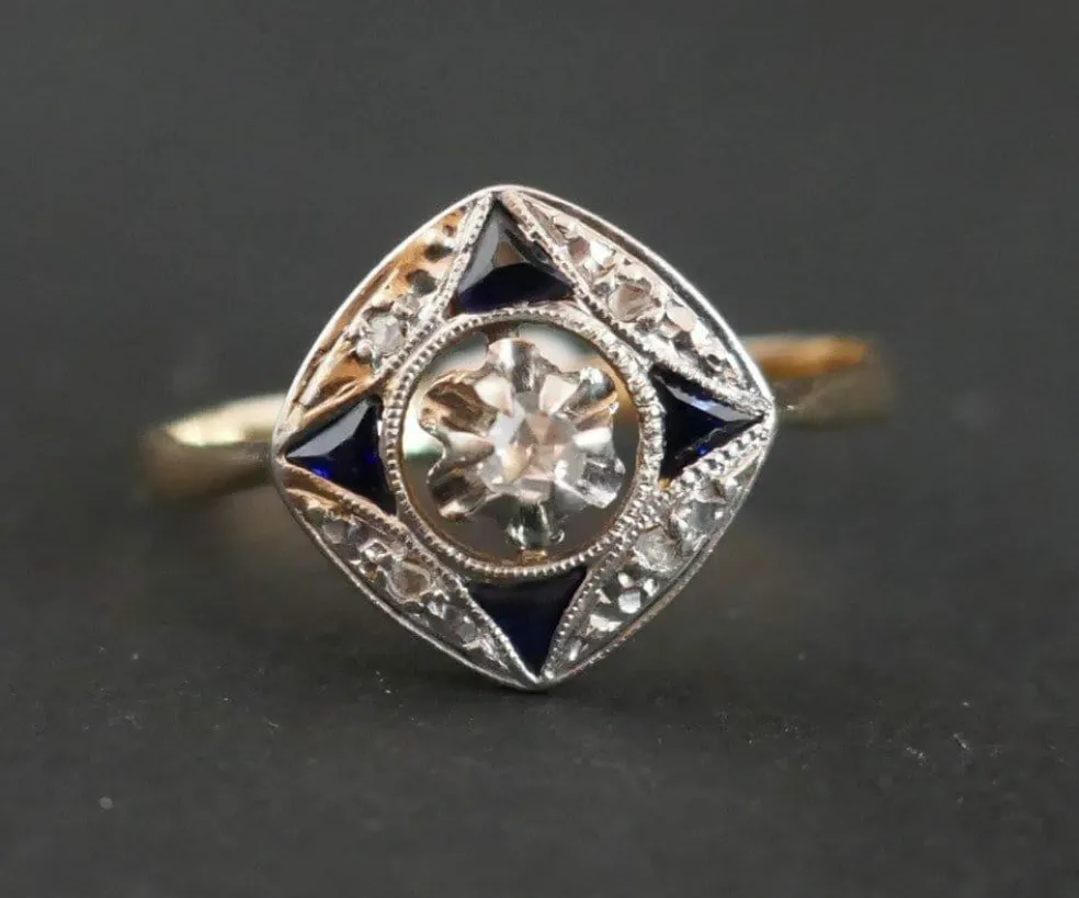 Bague Art déco, diamants, saphirs