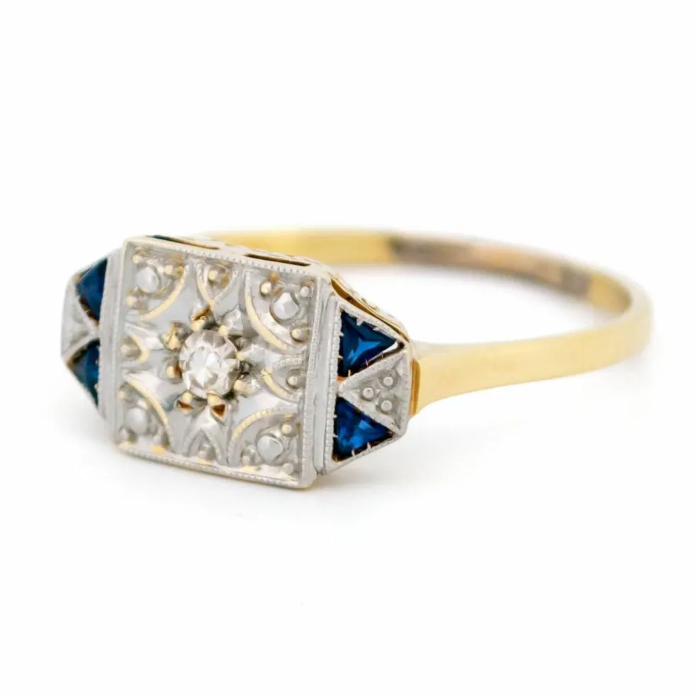 Bague Art Déco Diamants Saphirs