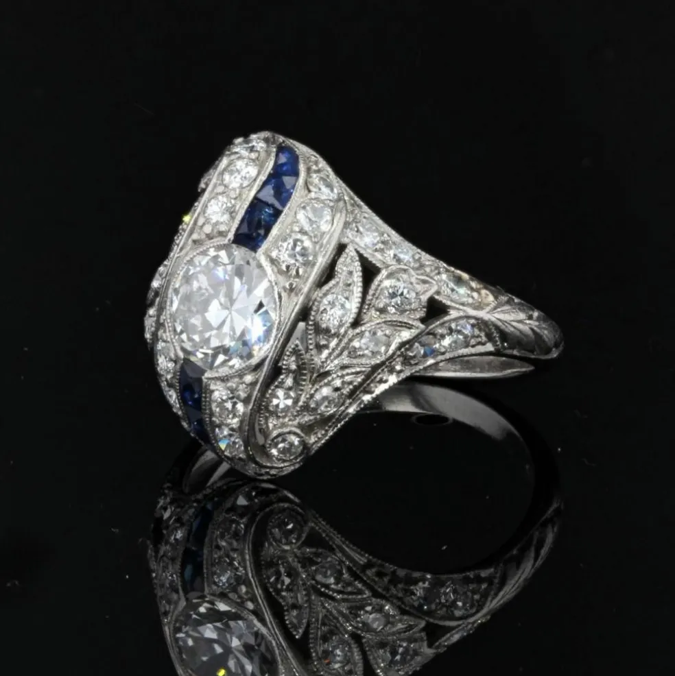 Bague art déco diamants saphirs calibrés