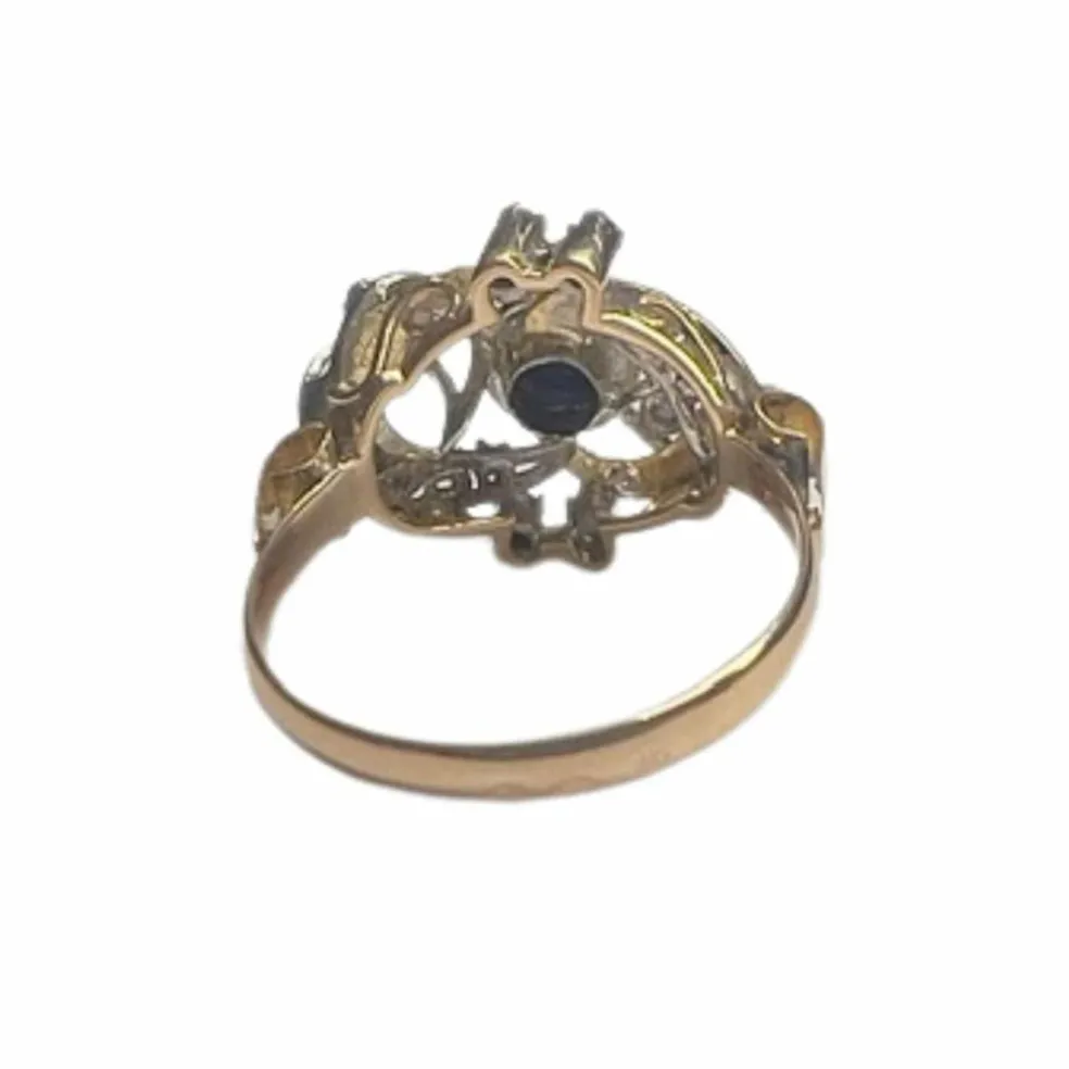 Bague Art Déco diamants saphirs synthétiques