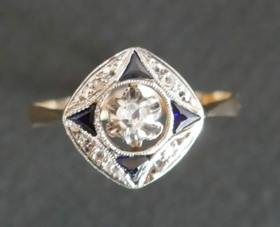 Bague Art déco, diamants, saphirs