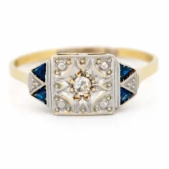 Bague Art Déco Diamants Saphirs